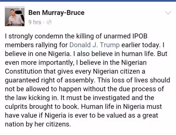 I Strongly Condemn The Killing Of Unarmed IPOB Members - Ben Murray-bruce